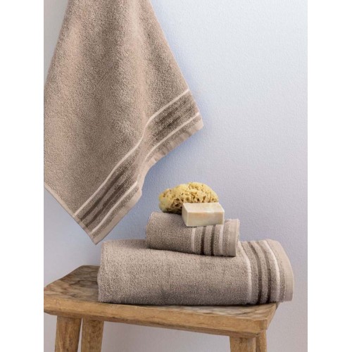 Σετ Πετσέτες 3 τεμ (Χειρός|Προσώπου|Λουτρού) Μονόχρωμες με Ρίγες  Palamaiki Dant fog