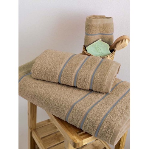 Σετ Πετσέτες 3 τεμ (Χειρός|Προσώπου|Λουτρού) Μονόχρωμες με Ρίγες Palamaiki Jodi Beige