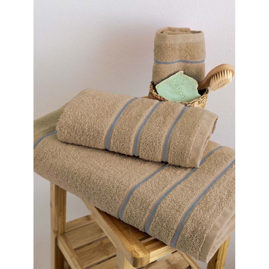 Σετ Πετσέτες 3 τεμ (Χειρός|Προσώπου|Λουτρού) Μονόχρωμες με Ρίγες Palamaiki Jodi Beige