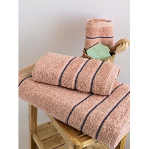 Σετ Πετσέτες 3 τεμ (Χειρός|Προσώπου|Λουτρού) Μονόχρωμες με Ρίγες Palamaiki Jodi Coffee