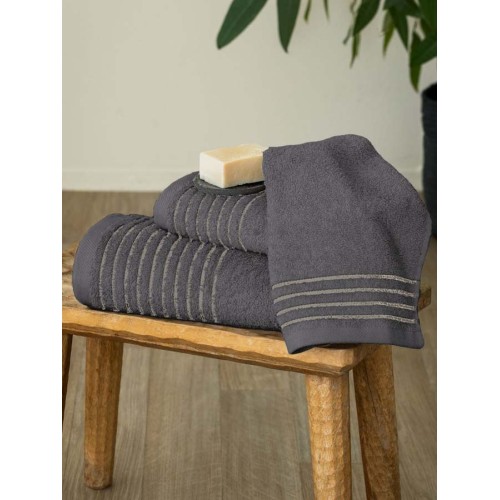 Σετ Πετσέτες 3 τεμ (Χειρός|Προσώπου|Λουτρού) Μονόχρωμες με Ρίγες Palamaiki Ser Grey