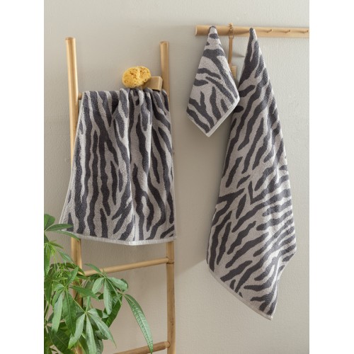 Σετ Πετσέτες 3 τεμ (Χειρός|Προσώπου|Λουτρού) Με Animal Print Σχέδιο 550 γραμ/τμ Palamaiki Zeb Grey