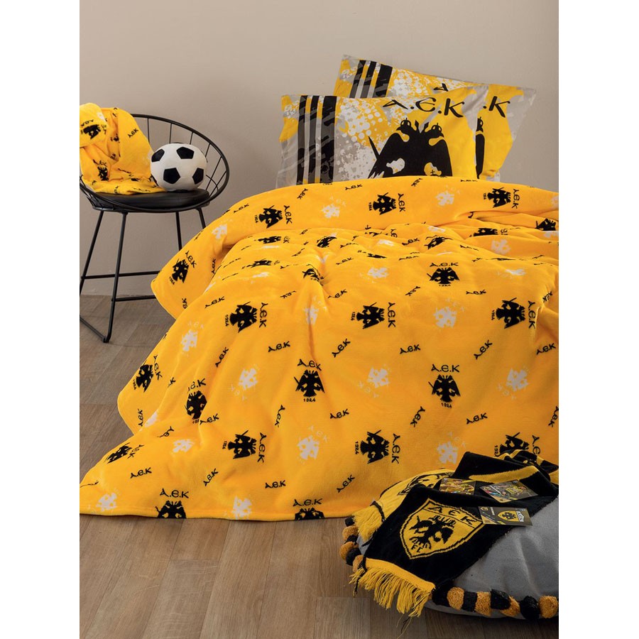 Κουβέρτα Μονή (160x220) Flannel Sherpa-Ποβατάκι Διπλής Όψης Palamaiki Aek BL