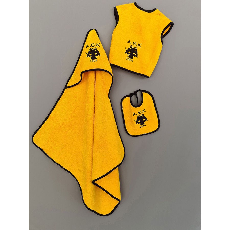 Σετ Λουτρού Βρεφικό (75x75+37x40+20x25) Βαμβακερό Με Κέντημα Palamaiki Aek Baby Block