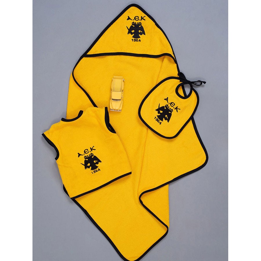 Σετ Λουτρού Βρεφικό (75x75+37x40+20x25) Βαμβακερό Με Κέντημα Palamaiki Aek Baby Block