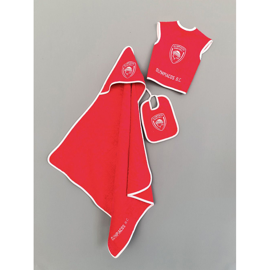 Σετ Λουτρού Βρεφικό (75x75+37x40+20x25) Βαμβακερό Με Κέντημα Palamaiki Olympiacos Baby Block