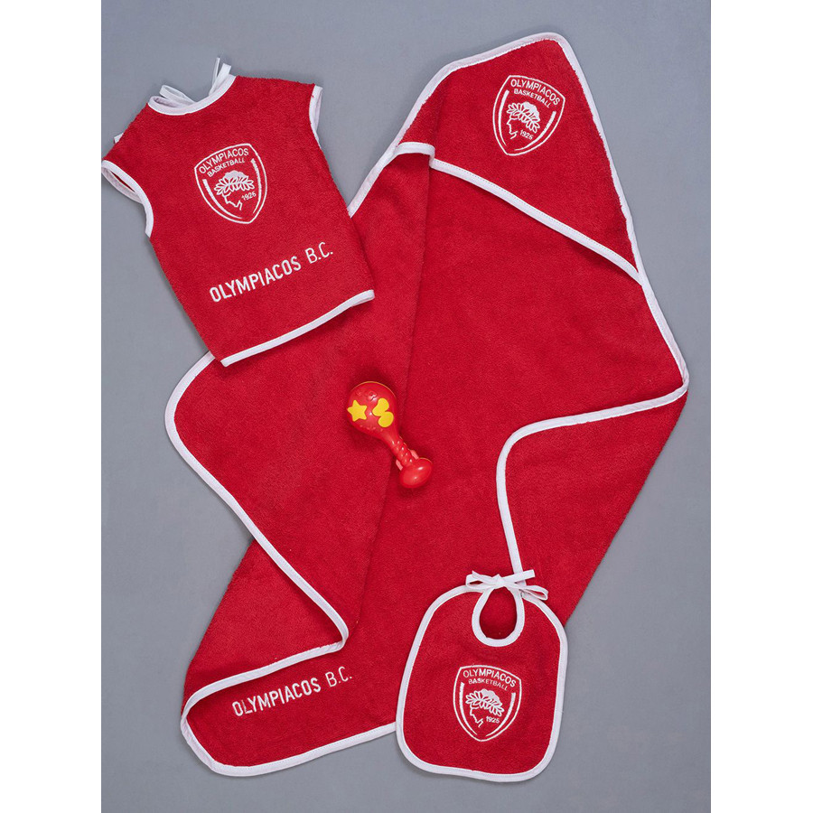 Σετ Λουτρού Βρεφικό (75x75+37x40+20x25) Βαμβακερό Με Κέντημα Palamaiki Olympiacos Baby Block