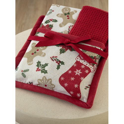 Χριστουγεννιάτικα Σετ Ποτηρόπανα 2 τεμαχίων (40x70) Με Πιάστρα Palamaiki CC102 Μπότα