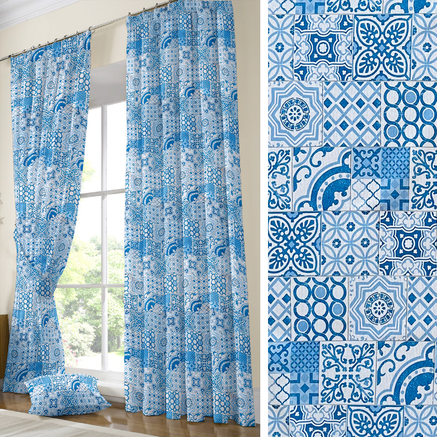 Έτοιμη Κουρτίνα με τρέσσα και δέστρα (200x250) Newhome Alessio azul