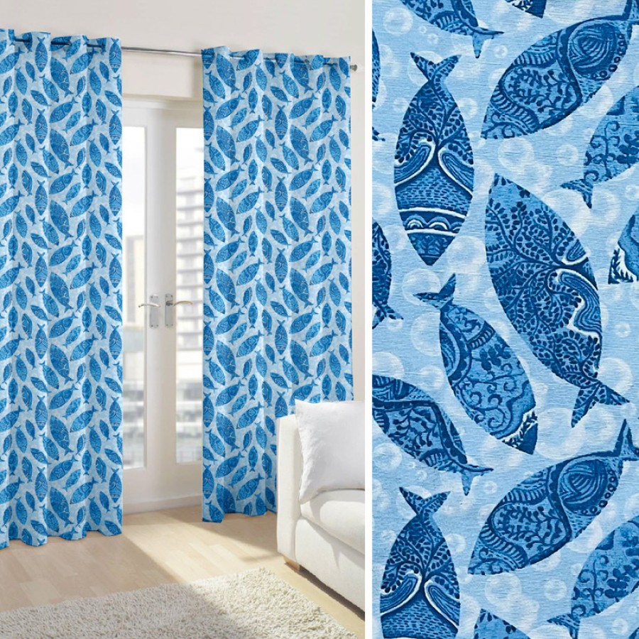 Έτοιμη Κουρτίνα με κρίκους (140x250) Newhome Bluefish Azul