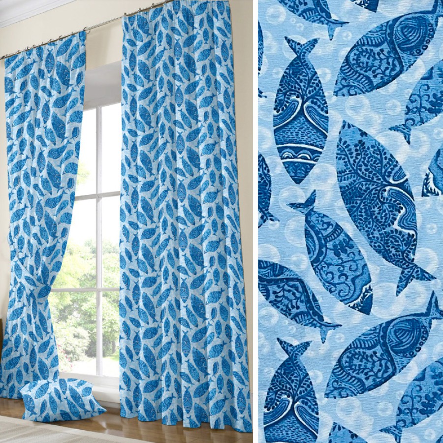 Έτοιμη Κουρτίνα με τρέσσα (200x250) Newhome Bluefish Azul