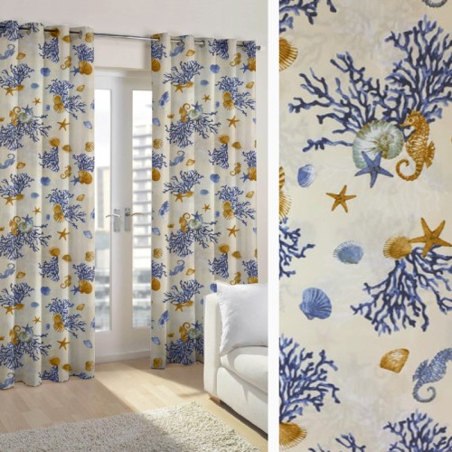 Έτοιμη Κουρτίνα με κρίκους (140x250) Newhome Coralina Azul