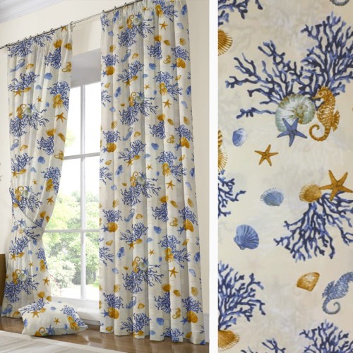 Έτοιμη Κουρτίνα με τρέσσα και δέστρα (137x250) Newhome Coralina Azul