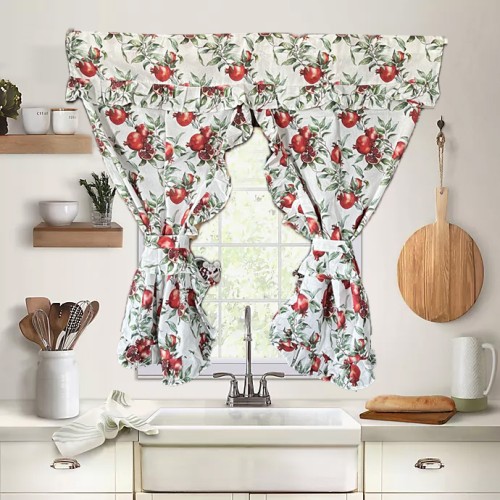 Έτοιμη κουρτίνα Κρουαζέ για Κουζίνα (130x120) NEWHOME 5881 Ρόδι λευκό