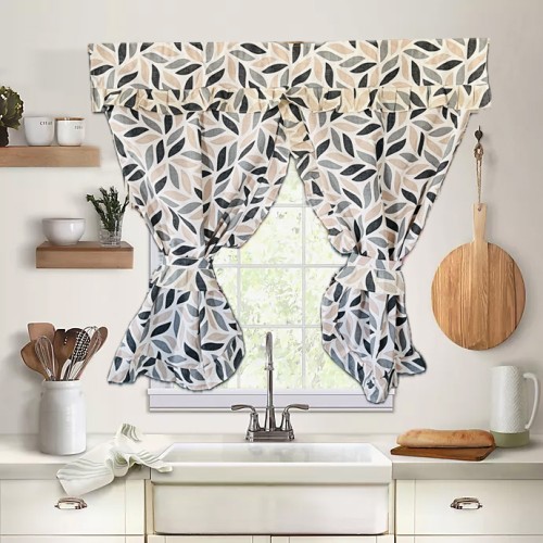 Έτοιμη κουρτίνα Κρουαζέ για Κουζίνα (130x120) NEWHOME Geo Coord Gris