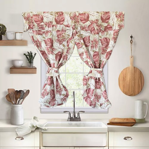 Έτοιμη κουρτίνα Κρουαζέ για Κουζίνα (130x120) NEWHOME Miley Rojo