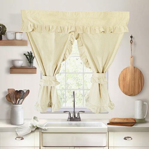 Έτοιμη κουρτίνα Κρουαζέ για Κουζίνα (130x120) NEWHOME Rubi beige καρώ μπεζ