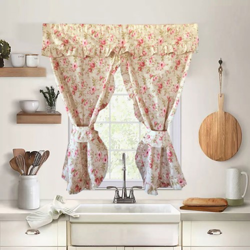 Έτοιμη κουρτίνα Κρουαζέ για Κουζίνα (130x120) NEWHOME Neus Coord Rosa