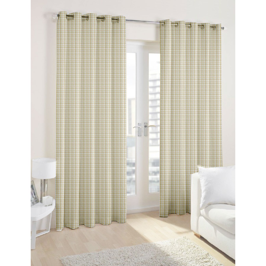 Έτοιμη Κουρτίνα με κρίκους (200x250) Καρώ μπεζ Newhome Rubi beige