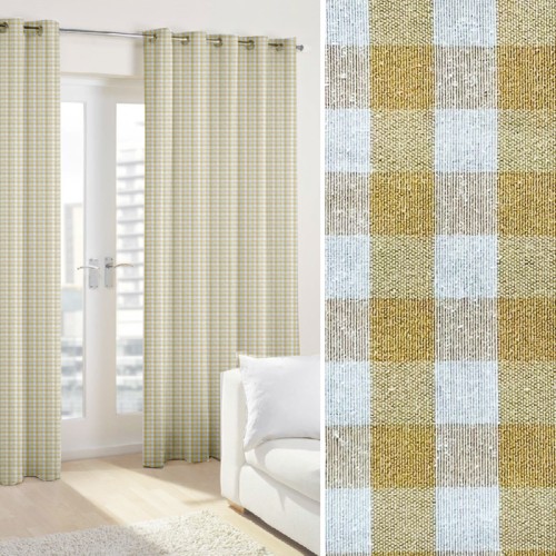 Έτοιμη Κουρτίνα με κρίκους (140x250) Καρώ μπεζ Newhome Rubi beige