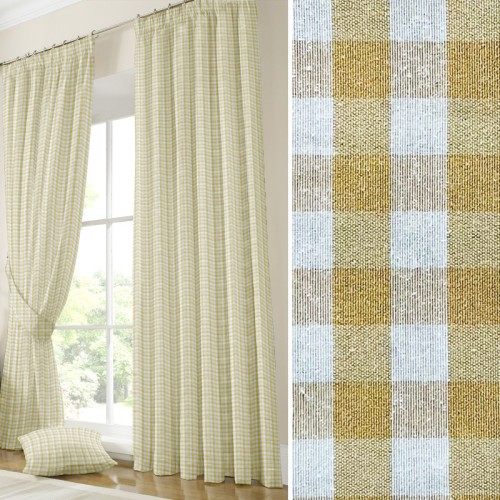 Έτοιμη Κουρτίνα με τρέσσα (137x250) Newhome Rubi beige καρώ μπεζ