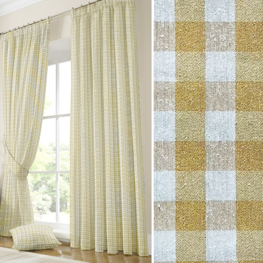 Έτοιμη Κουρτίνα με τρέσσα (137x250) Newhome Rubi beige καρώ μπεζ