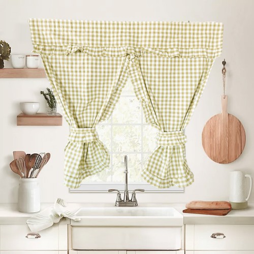 Έτοιμη κουρτίνα Κρουαζέ για Κουζίνα (130x120) NEWHOME Zafiro beige καρώ μπεζ