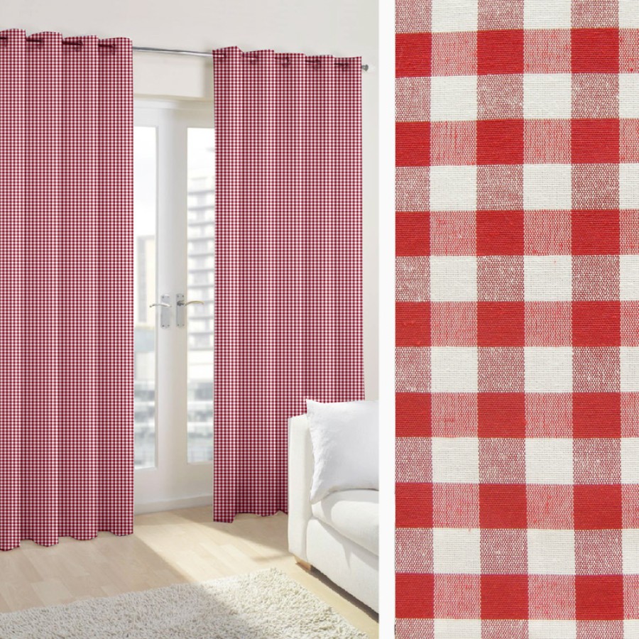 Έτοιμη Κουρτίνα με κρίκους (140x250) Καρώ κόκκινο Newhome Zafiro rojo