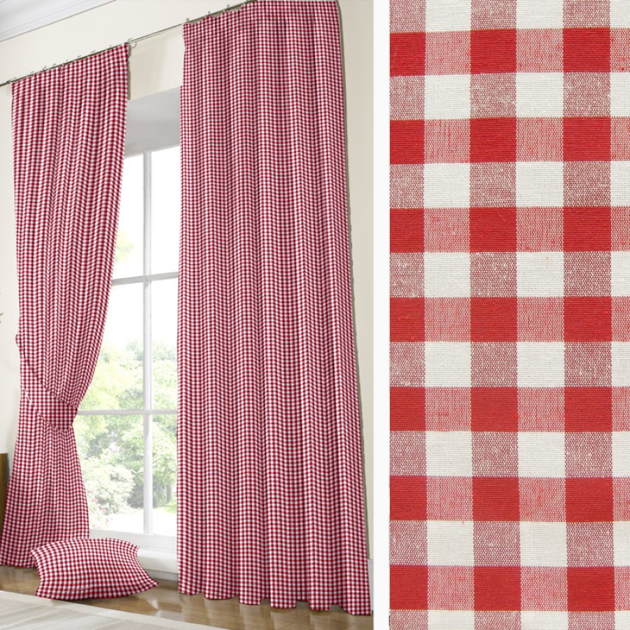 Έτοιμη Κουρτίνα με τρέσσα (200x250) Newhome Zafiro rojo καρώ κόκκινο