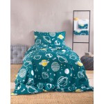 Σετ Σεντόνια Μονά (160x260) Βαμβακερά Rythmos Symbol Saturn πετρόλ