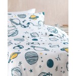 Σετ Σεντόνια Μονά Παιδικά (160x260) Βαμβακερά Rythmos Symbol Saturn Λευκό