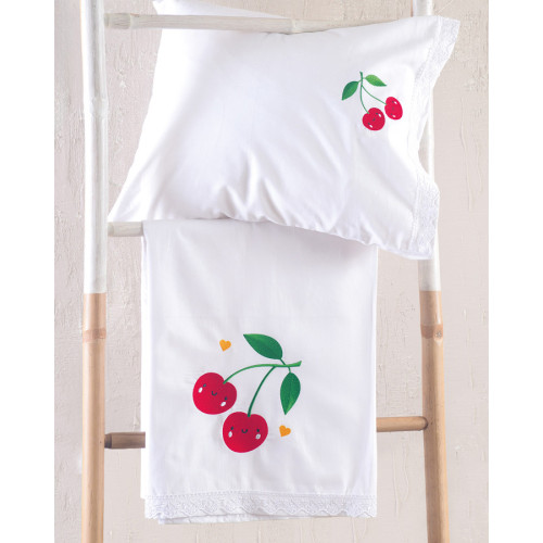 Σετ Σεντόνια Βρεφικά Κούνιας (105x160) Βαμβακερά Με Κέντημα κα Δαντέλα Rythmos Cherries