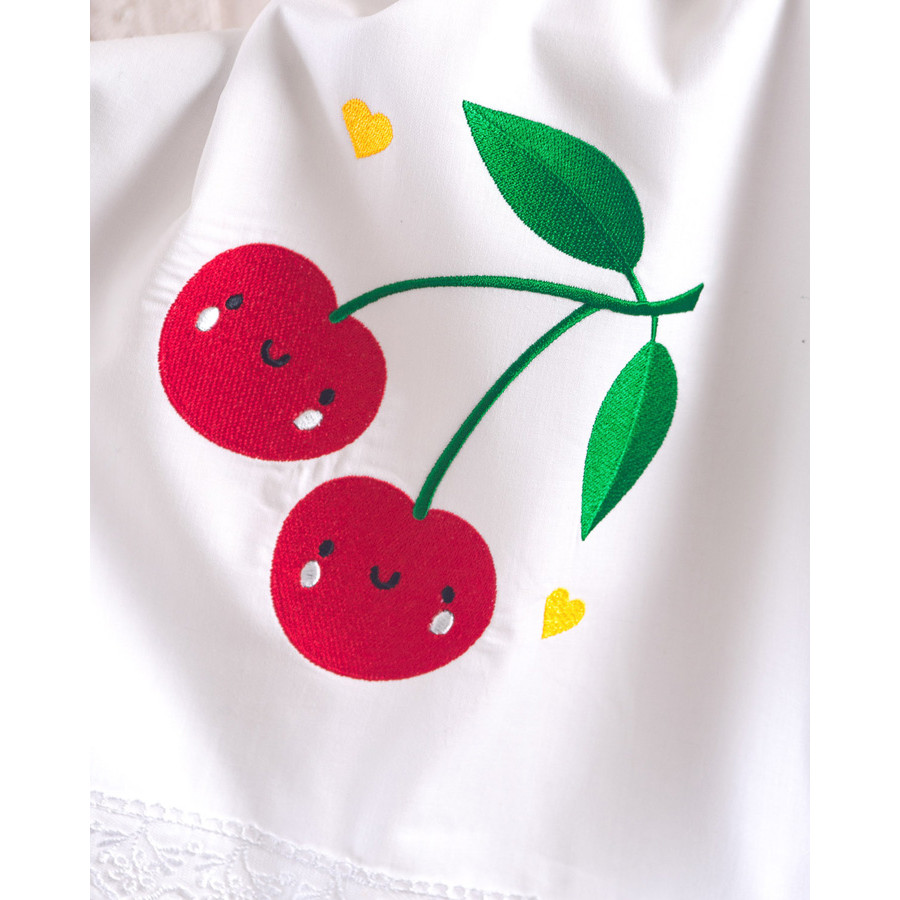 Σετ Σεντόνια Βρεφικά Κούνιας (105x160) Βαμβακερά Με Κέντημα κα Δαντέλα Rythmos Cherries