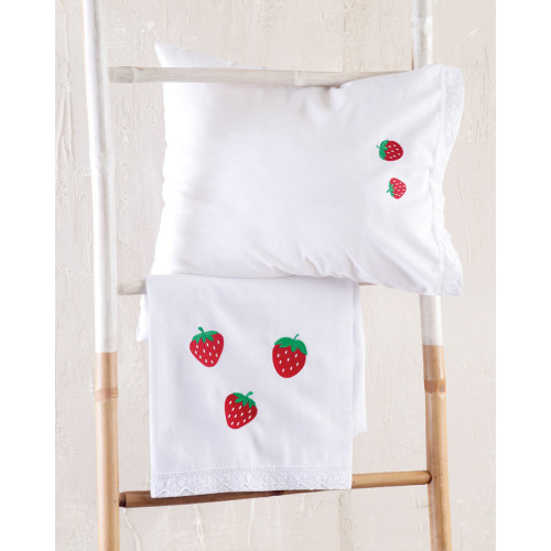 Σετ Σεντόνια Βρεφικά Κούνιας (105x160) Βαμβακερά Με Κέντημα κα Δαντέλα Rythmos Fragola