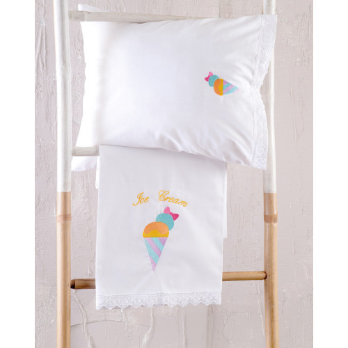 Σετ Σεντόνια Βρεφικά Κούνιας (105x160) Βαμβακερά Με Κέντημα κα Δαντέλα Rythmos Gelato