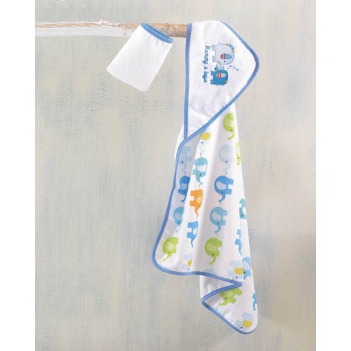 Σετ Κάπα με γαντάκι βρεφική (75x75) Babyline Rythmos Elephant Blue