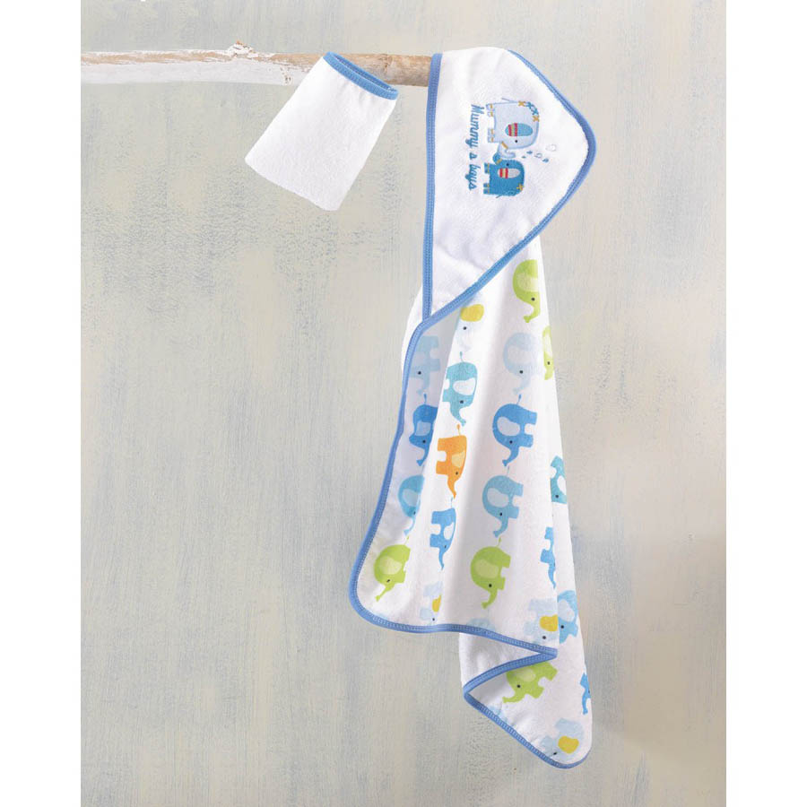 Σετ Κάπα με γαντάκι βρεφική (75x75) Babyline Rythmos Elephant Blue