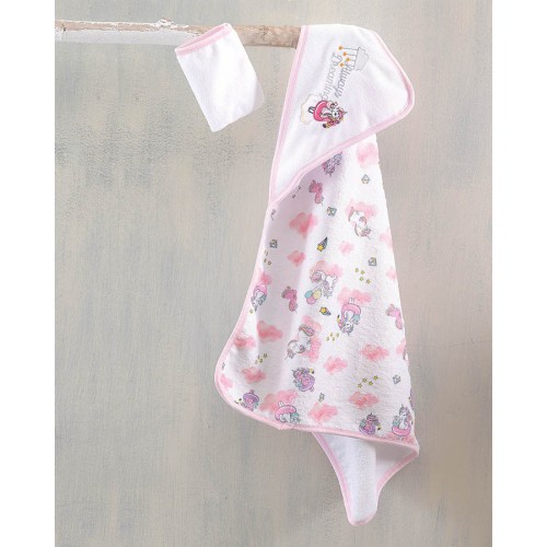 Σετ Κάπα με γαντάκι βρεφική (75x75) Babyline Rythmos Unicorn Pink