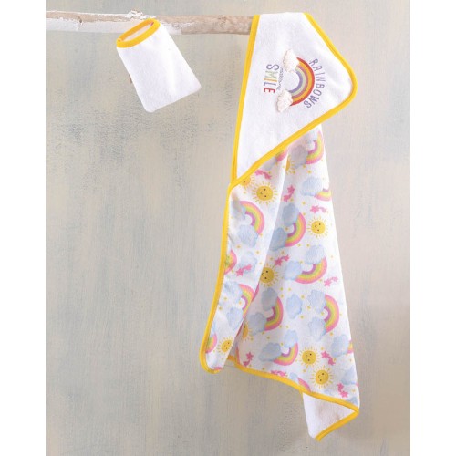 Σετ Κάπα με γαντάκι βρεφική (75x75) Babyline Rythmos Rainbow Yellow