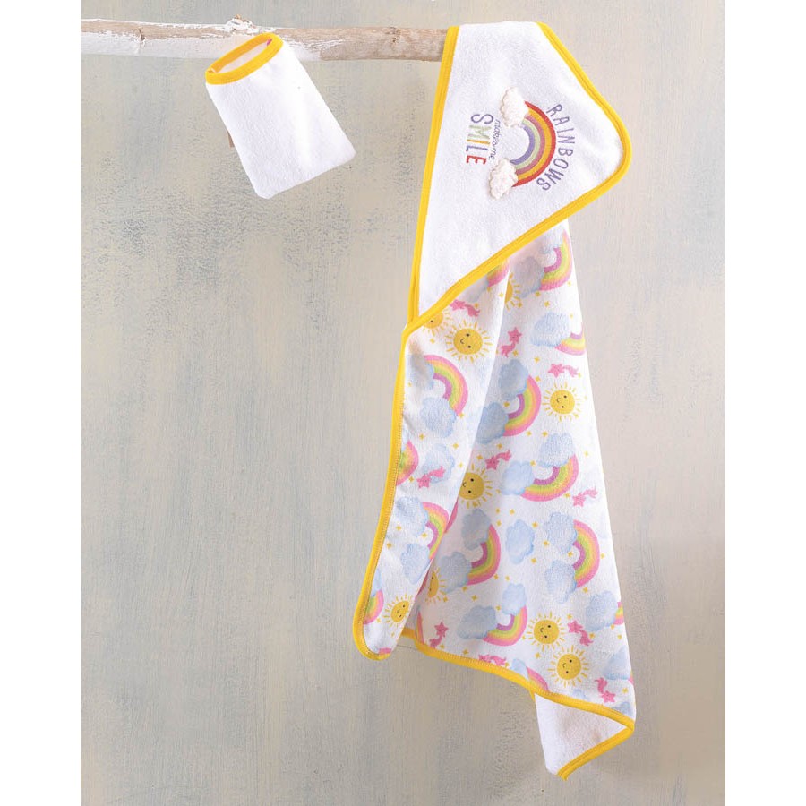 Σετ Κάπα με γαντάκι βρεφική (75x75) Babyline Rythmos Rainbow Yellow