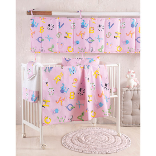 Σετ Σεντόνια Βρεφικά Κούνιας (120x160) Βαμβακερά Rythmos Letterland Ροζ