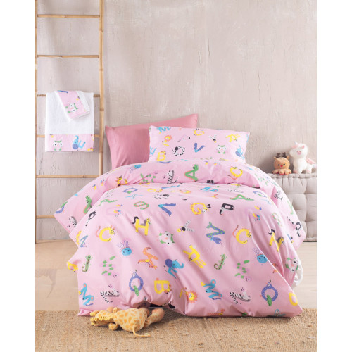 Παπλωματοθήκη Παιδική Μονή (160x240) Με Μαξιλαροθήκη Βαμβακερά Rythmos Symbol Letterland Ροζ