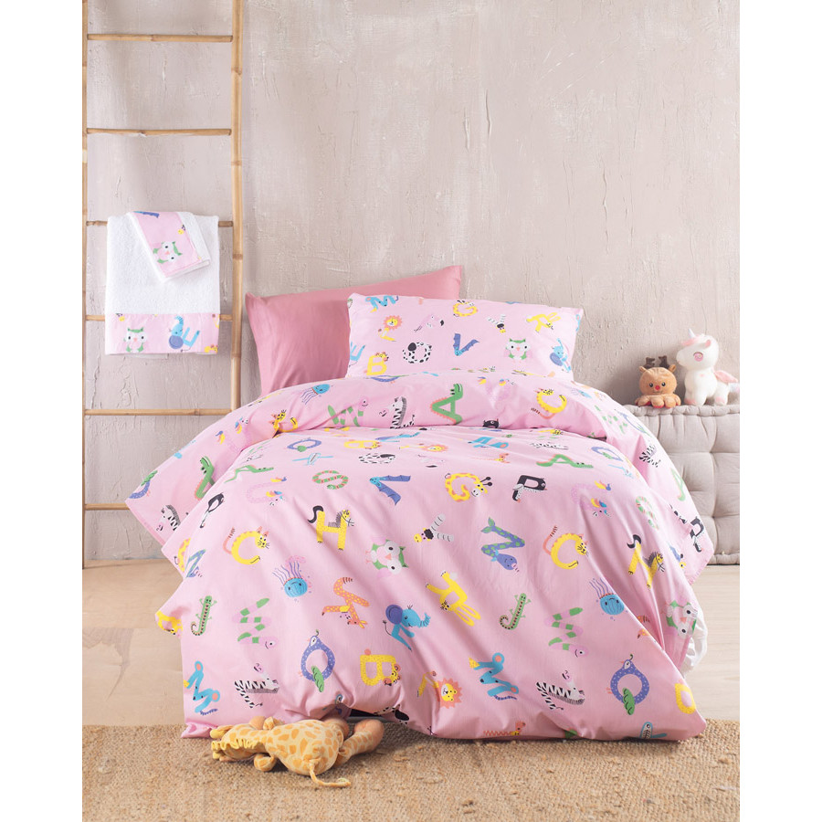 Σετ Σεντόνια Μονά-Ημίδιπλα Παιδικά (160x260) Βαμβακερά Rythmos Symbol Letterland Ροζ