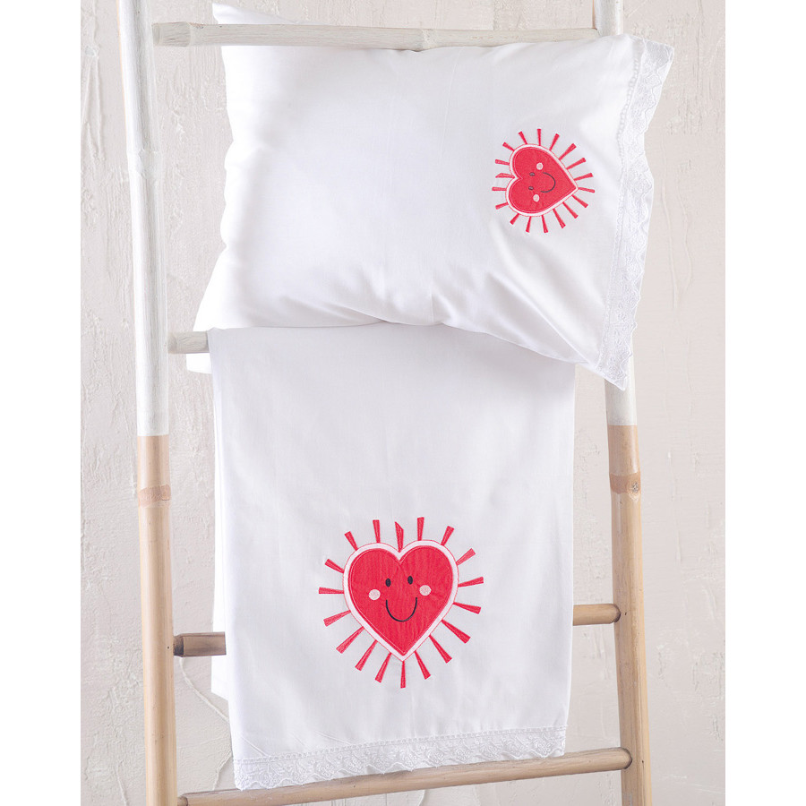 Σετ Σεντόνια Βρεφικά Κούνιας (105x160) Βαμβακερά Με Κέντημα κα Δαντέλα Rythmos Loveheart