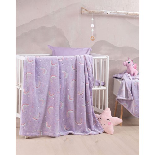 Κουβέρτα Κούνιας (110x140) Flannel Fleece που φωσφορίζει στο σκοτάδι Rythmos Nelie με ουράνια τόξα
