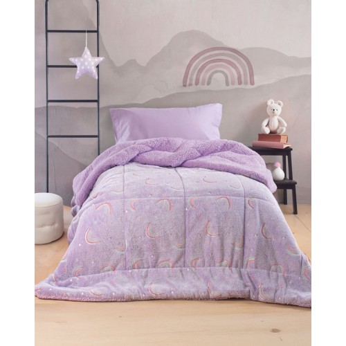 Κουβερτοπάπλωμα Μονό (160x220) με Sherpa που φωσφορίζει στο σκοτάδι Rythmos Nelie με ουράνια τόξα