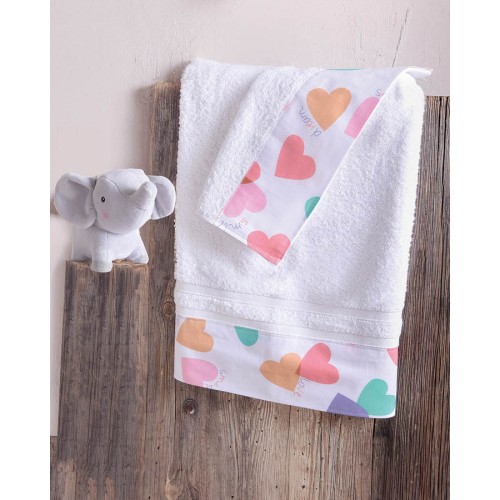 Σετ Πετσέτες 2 τεμαχίων Παιδικές με φάσα (Χειρός | Λουτρού) Rythmos Zoey λευκό