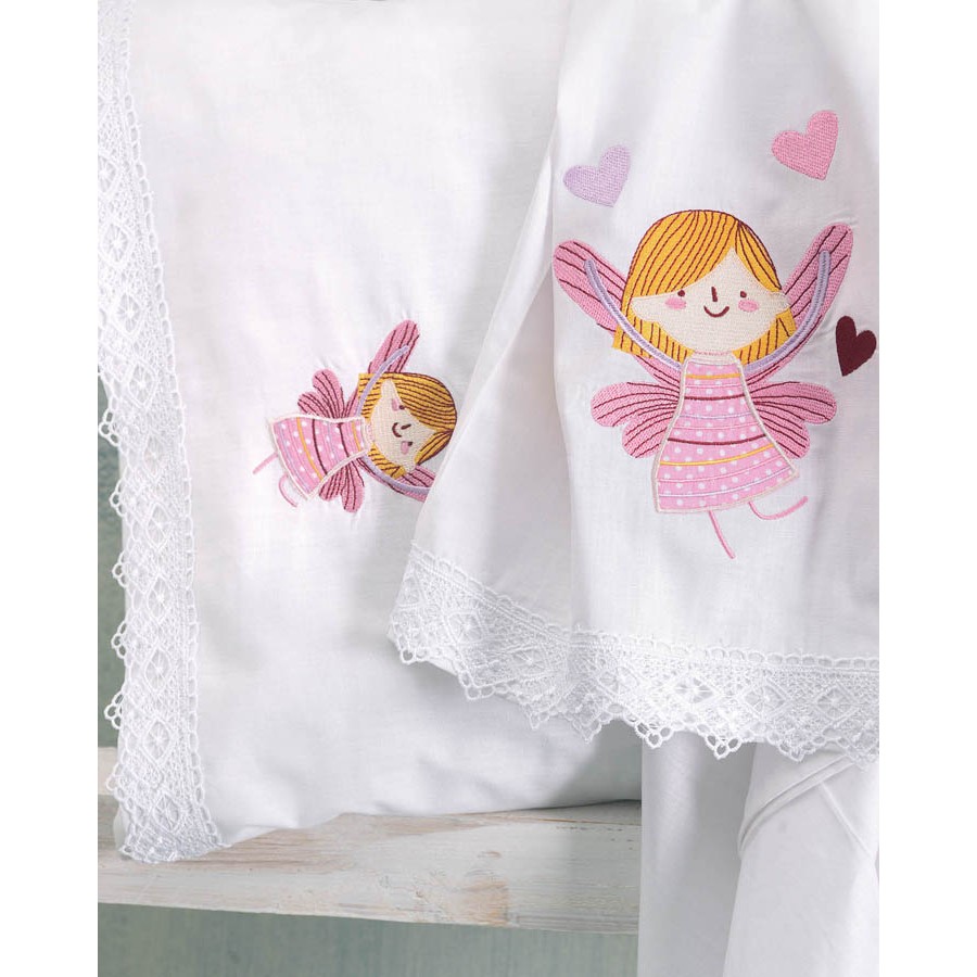 Σετ Σεντόνια Μπεμπέ Κούνιας (105x160) Με Κέντημα και Δαντέλα Βαμβακερά Rythmos Amelia