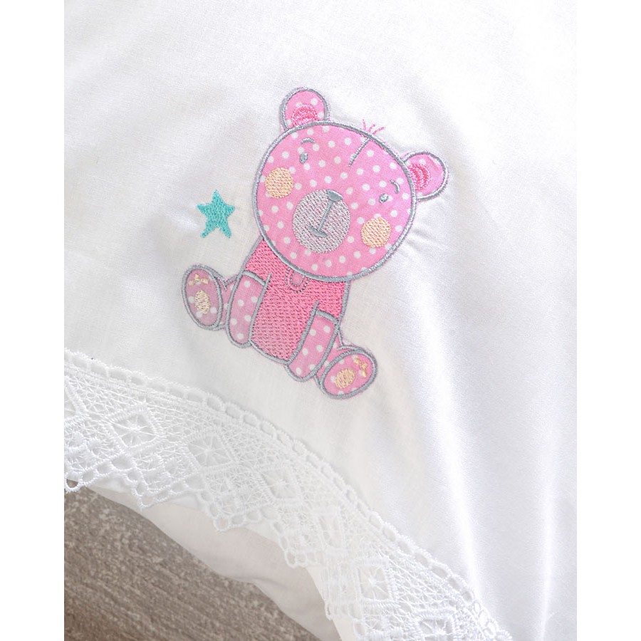 Σετ Σεντόνια Μπεμπέ Κούνιας (105x160) Με Κέντημα και Δαντέλα Βαμβακερά Rythmos Arthur Ροζ