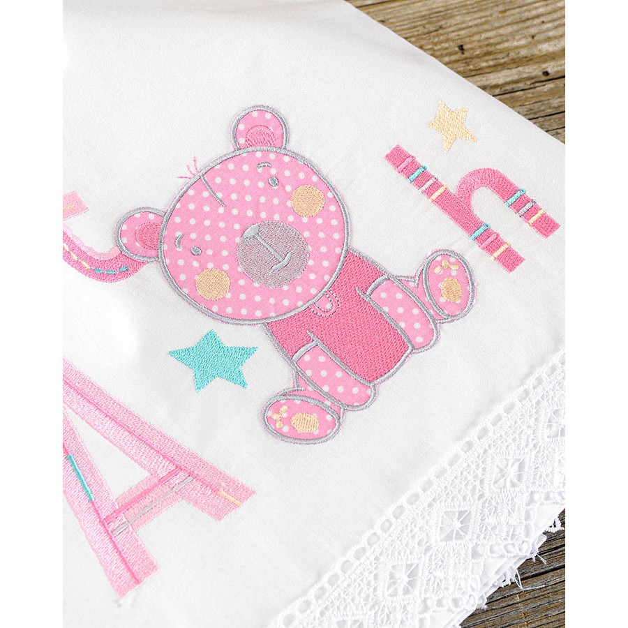 Σετ Σεντόνια Μπεμπέ Κούνιας (105x160) Με Κέντημα και Δαντέλα Βαμβακερά Rythmos Arthur Ροζ